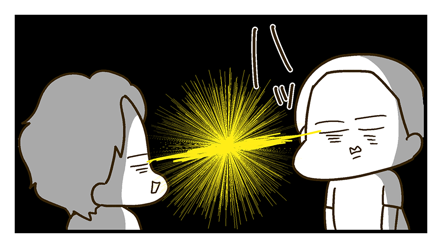 視線に火花が飛ぶ夫婦