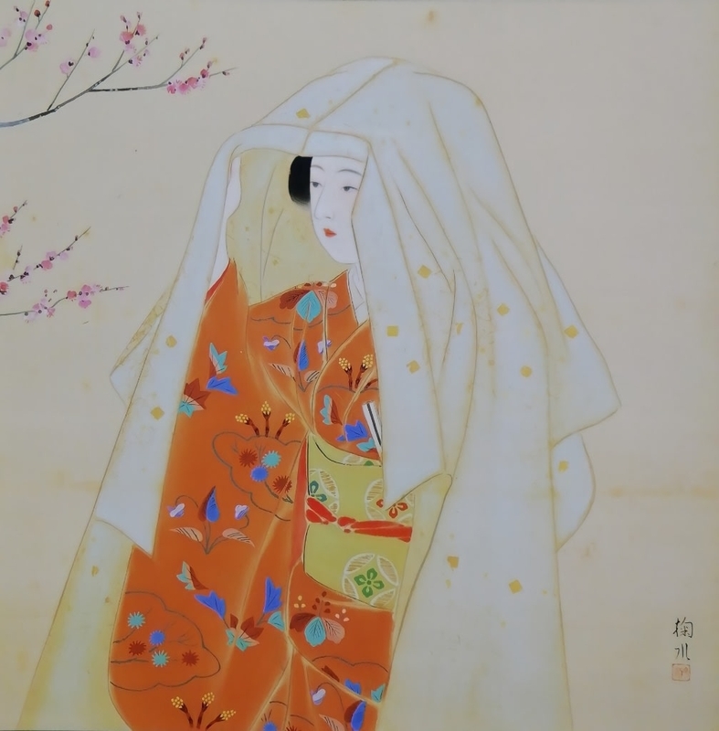 真作掛軸 門井掬水 美人画 舞う女性の雅やかな姿 共箱入 Q120 真作