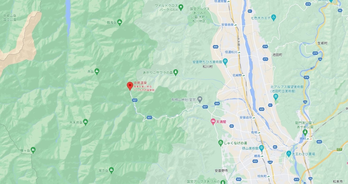 中房温泉のマップ