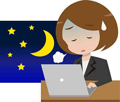 イラスト,深夜残業をする女性]