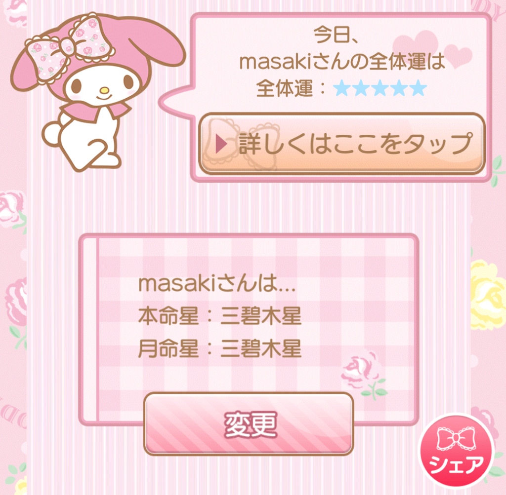 サンリオの人気キャラクター マイメロディ と本格的な占いが楽しめる マイメロディ九星占い で遊んでみた 静かに過ごしていきたい