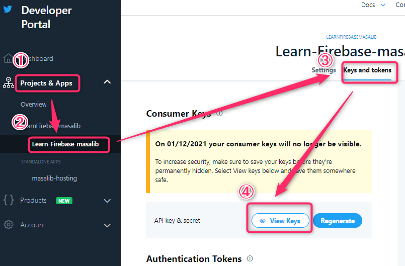 ツイッタのキー表示