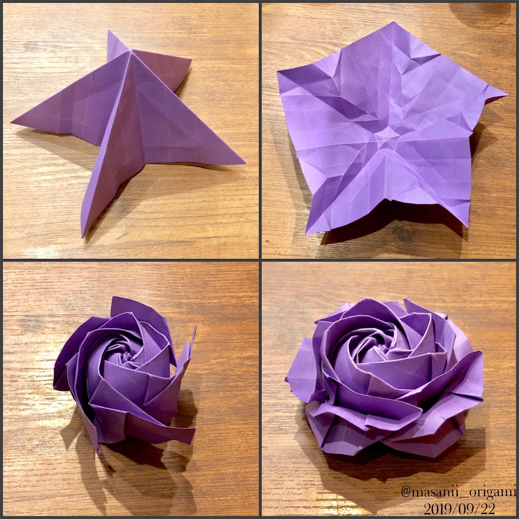 折り紙 花 一枚 紫
