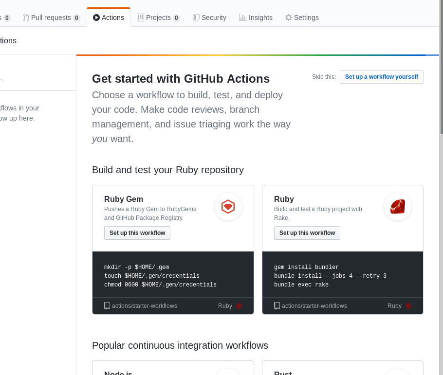 f:id:masaoo:20190921080129p:plain GitHub Actionsの設定ページ