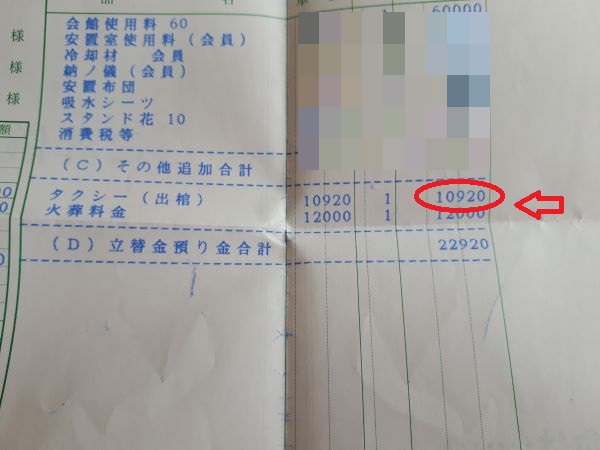 葬式の明細