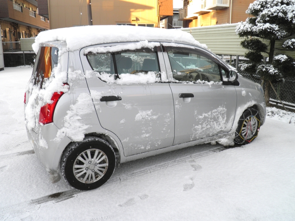 雪が積もった軽自動車スズキアルト