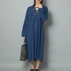 レースアップデニムワンピース