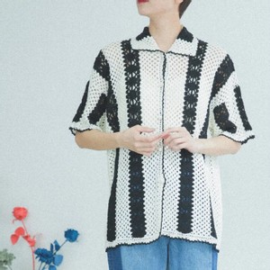 ストライプ柄クロシェニット