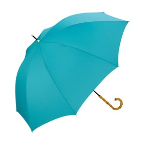 ブルーのバンブー持ち手の雨傘