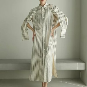 ストライプ柄シャツワンピース