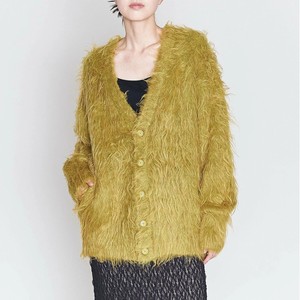 イエローのシャギーニットカーディガン