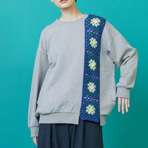 クロシェ編み切替スウェット