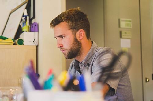 person thinking workspace
