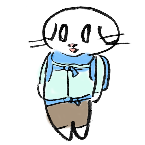 起立するネックウォーマーをした猫の無料イラスト 猫の無料イラスト スコちゃん