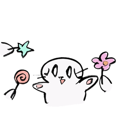 おやつをプレゼントされる猫の無料イラスト 猫の無料イラスト スコちゃん