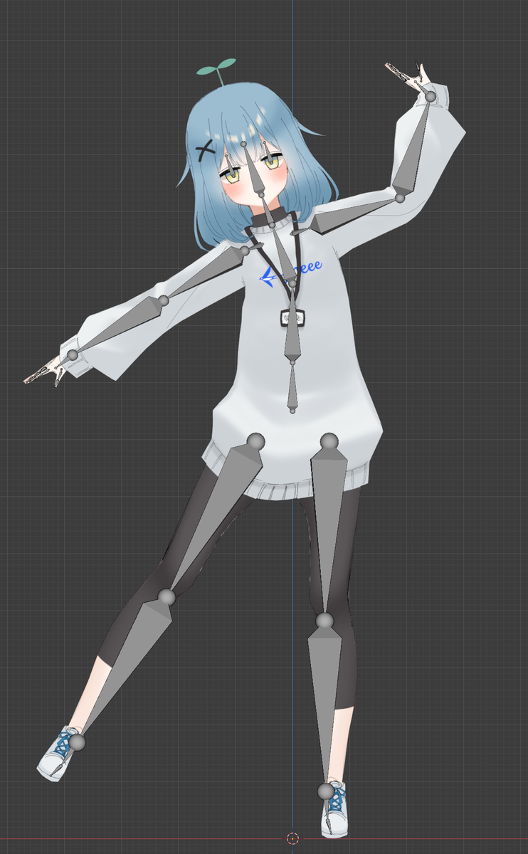 ボーンを曲げてみて動作確認しているスクリーンショット