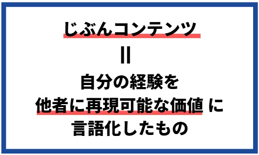 じぶんコンテンツとは、自分の経験を他者に再現可能な価値に言語化したもの