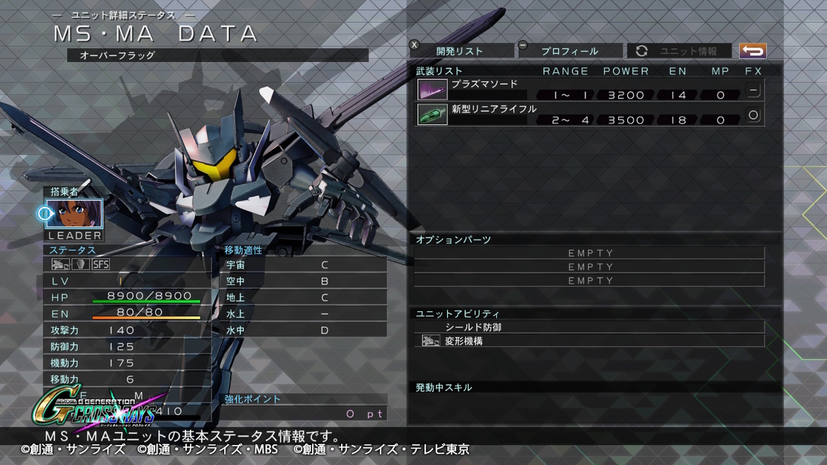 オーバーフラッグ(MS)機体性能