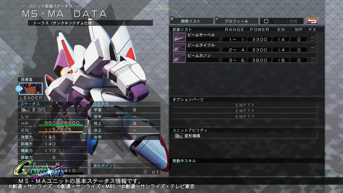 トーラスMS サンクキングダム 機体性能