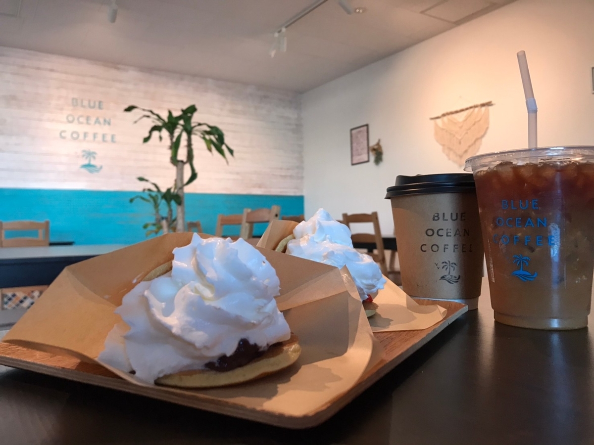 子ども連れで行ける愛知県美浜町の人気カフェ海のドラゴン&BLUEOCEANCOFFEの生クリームどらやきとカフェラテ