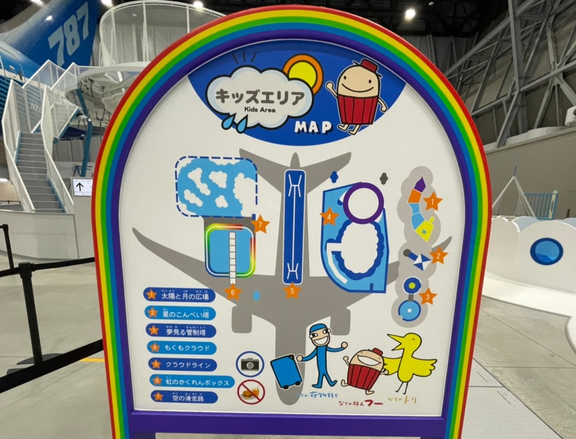 雨の日でも赤ちゃん・子ども連れで遊びにいける愛知県常滑市の子どもの遊び場「フライトオブドリームズ」にあるキッズエリアのマップ