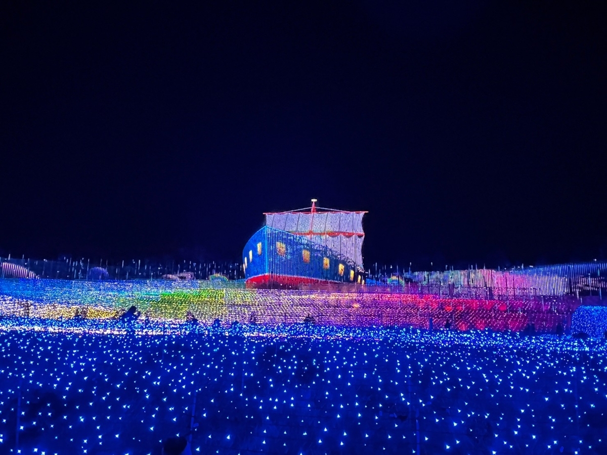 三重県桑名市長島町のなばなの里イルミネーション2022の見どころ、メインテーマ「天空の船」