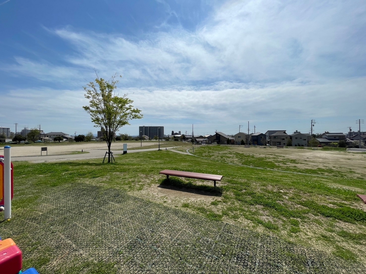 水遊びや芝滑り、遊具も豊富な東浦町の三丁公園の広場