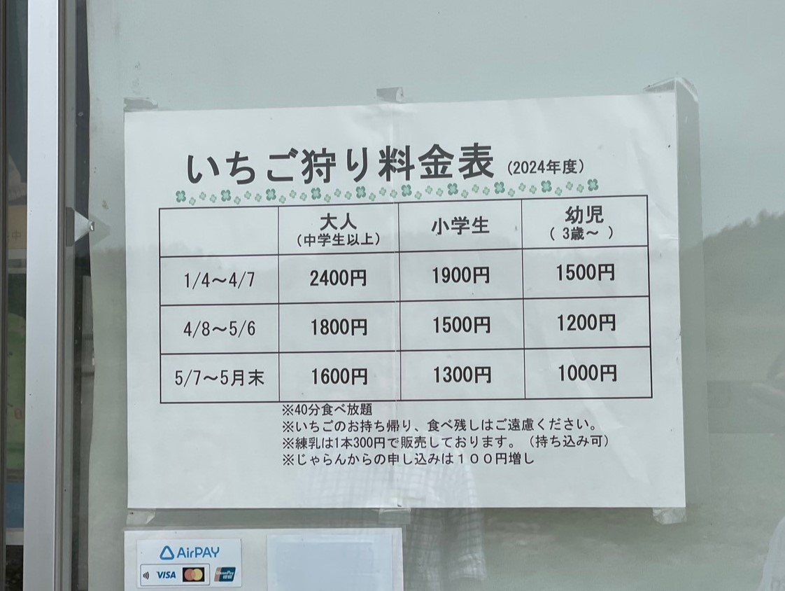 知多半島のいちご狩りレポ｜知多市こうの巣にあるベリーベリーファームの料金表