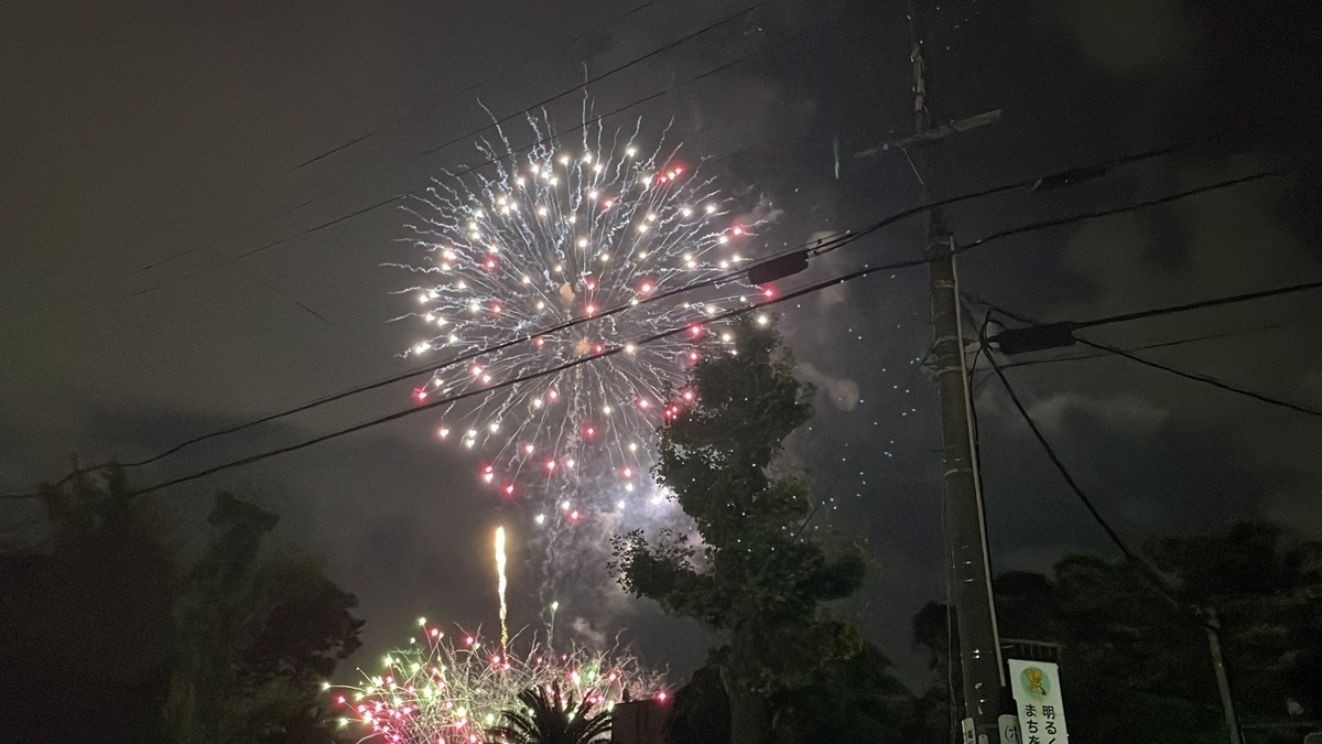第55回東海まつり花火大会の東海市役所前からの花火の見え方