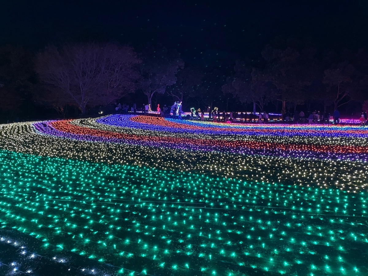 入園無料のイルミネーション｜岐阜県海津市にある木曽三川公園のウィンターイルミネーション2024の大花壇