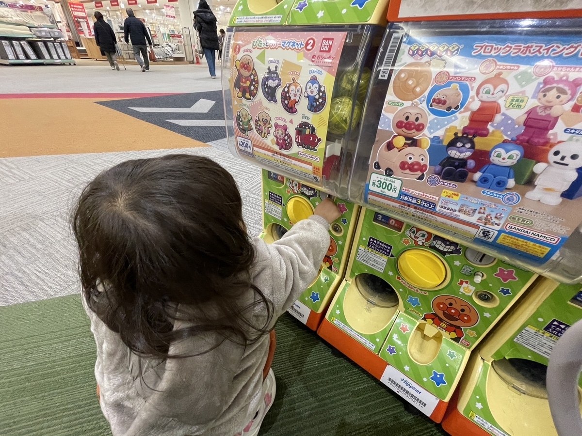 がちゃがちゃをする女児