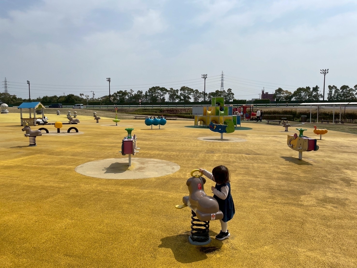 豊明市の子どもの遊び場｜JRA中京競馬場の馬場内遊園地にあるスイング遊具