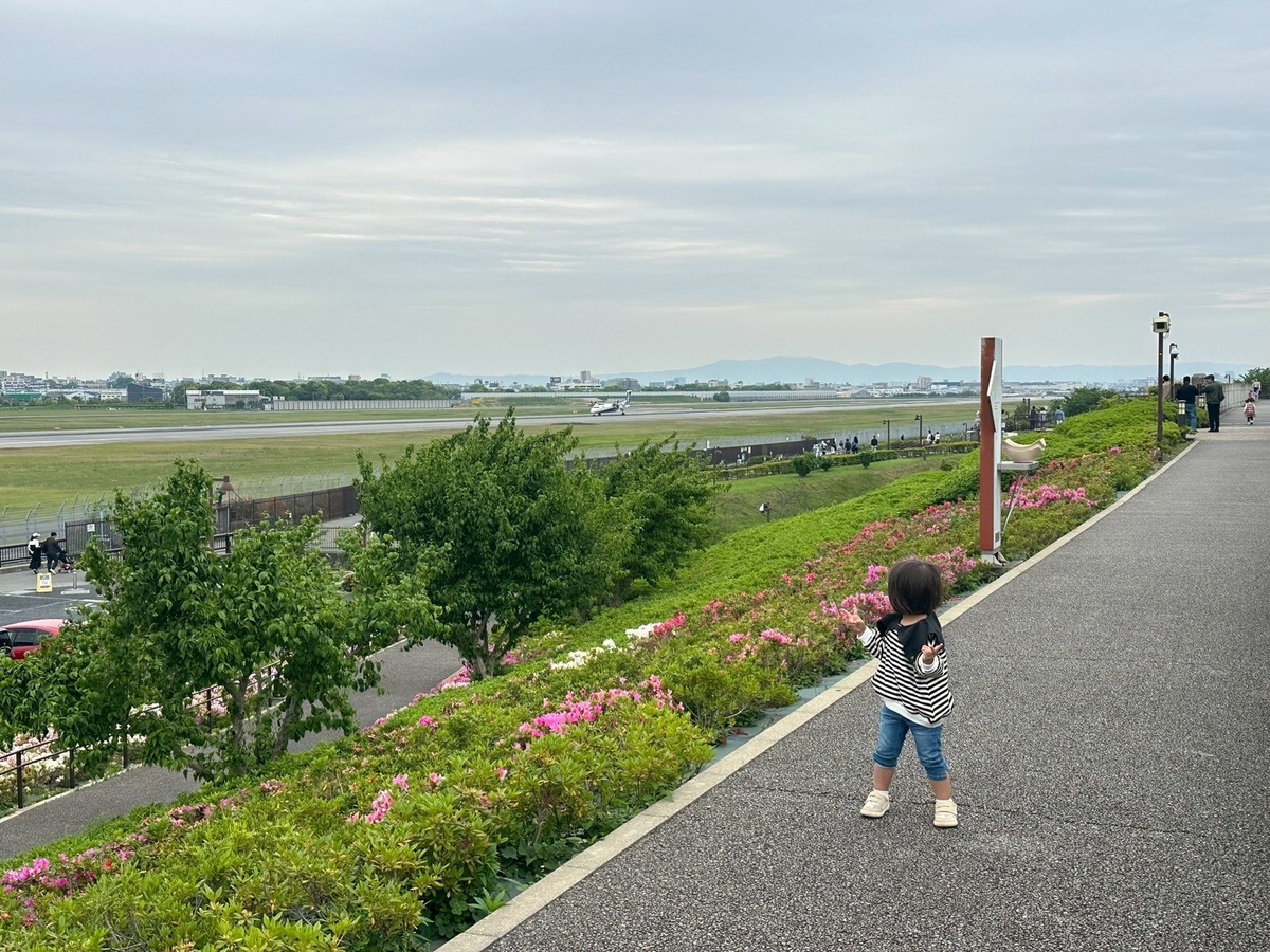 豊中市観光スポット｜飛行機の離発着を見ながら遊具で遊べる公園「伊丹スカイパーク」と女の子