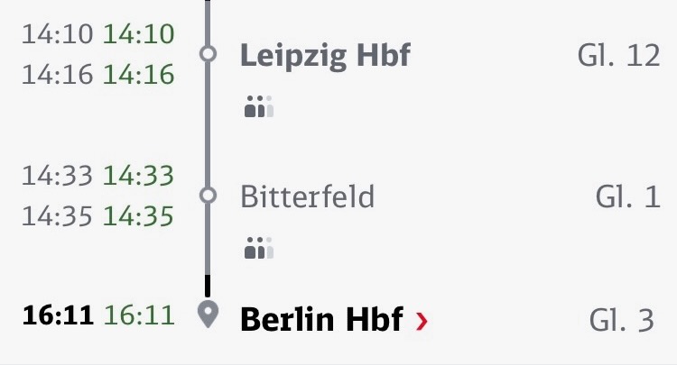 ドイツ鉄道(DB)のアプリ表示