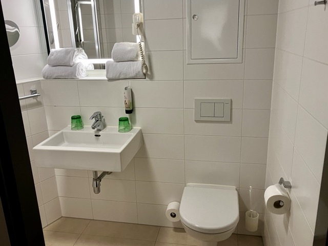 清潔感のある白を基調としたバスルームと清潔なタオル類、トイレの様子