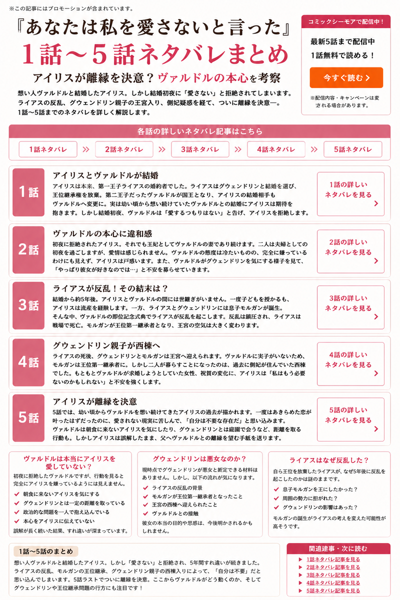 『あなたは私を愛さないと言った』1話～5話ネタバレまとめ｜アイリスが離縁を決意？ヴァルドルの本心を考察