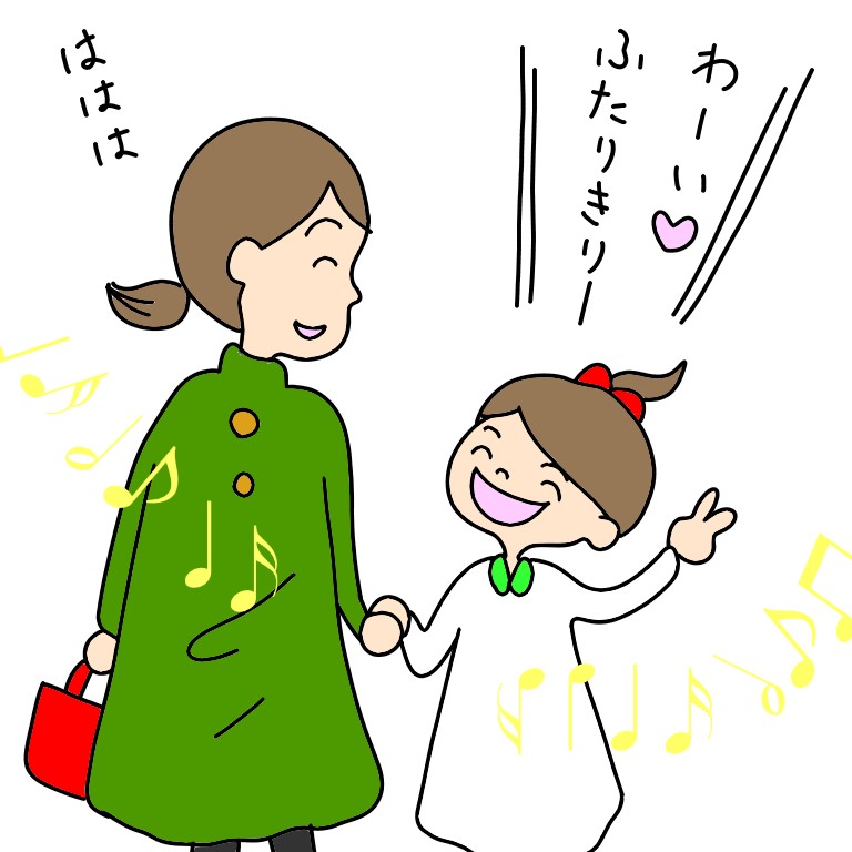 イラスト　親子デート　ふたり　母　娘