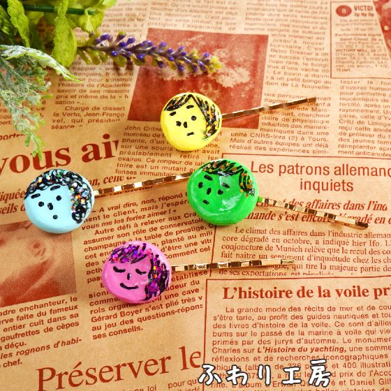 ハンドメイド　ふわり工房　クセ強め　粘土アクセサリー　ヘアピン　手作り　写真　画像　カラフル　かわいい