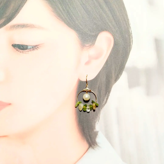 シトリン ペリドット 天然石 ピアス 写真 画像 ハンドメイド