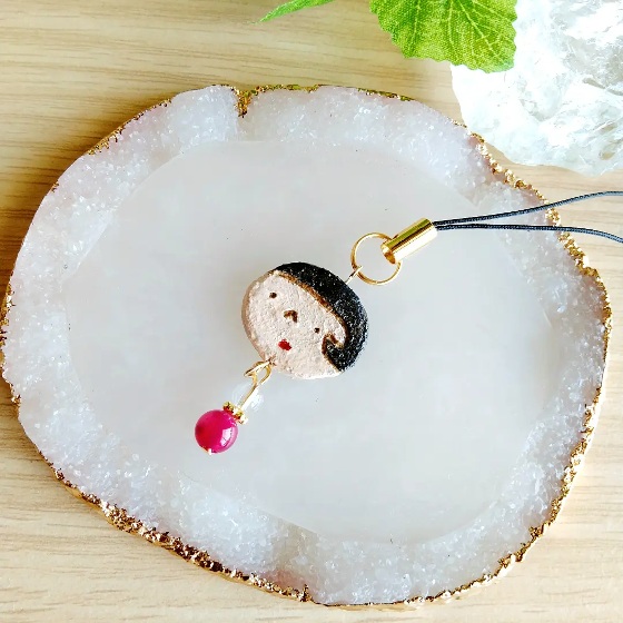 ふわこちゃん ハンドメイド ストラップ ピンク瑪瑙 写真 画像