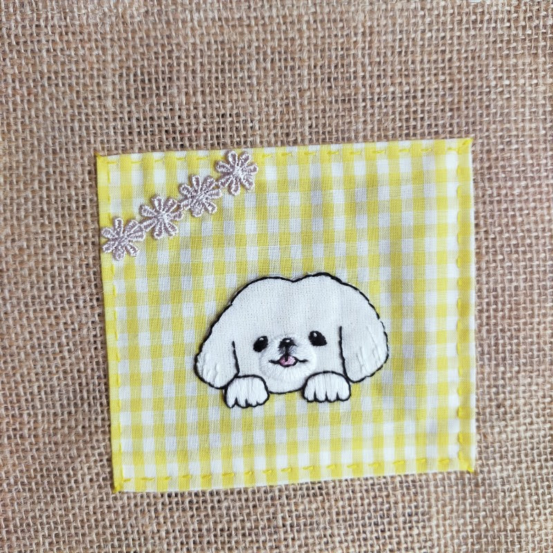 ペキニーズ　ジュートバッグ　夏バッグ　刺繍　鼻ぺちゃ犬　画像　写真