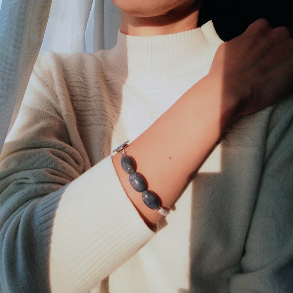 ブルーコーラル　青珊瑚　淡水パール　ブレスレット　creema　写真　画像　着画　金属アレルギー対応