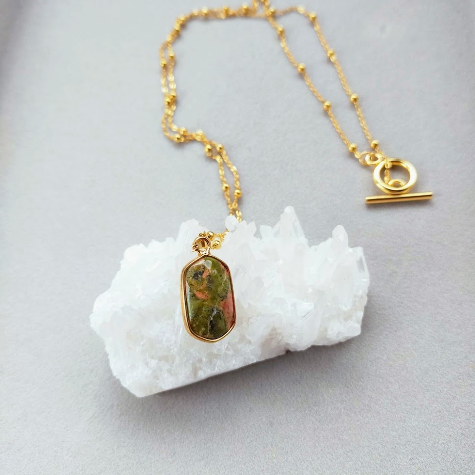 ユナカイト　ネックレス　minne　creema　販売　ふわり工房　天然石　パワーストーン　写真　画像　fuwarikoubou 
