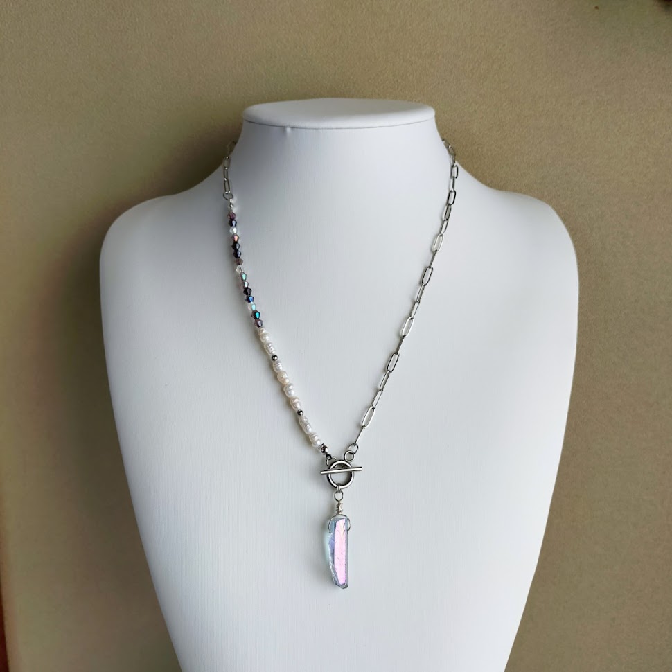 天然石　クリスタル　ブルー　氷柱　ネックレス　パワーストーン　写真　画像　天然石ネックレス　minne　creema　販売