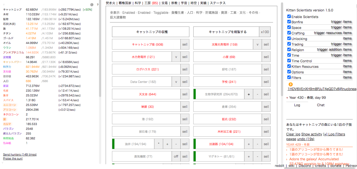 Kittens Game 攻略日記 Season2 14 15日目 リーダー帰還 色々書いてみるブログ