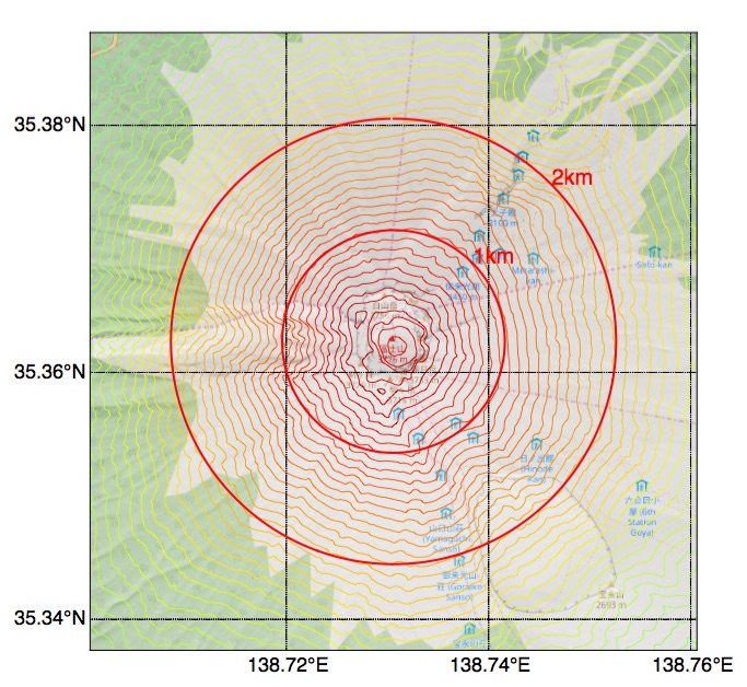 Python Basemapで富士山の等高線を描いてみる。