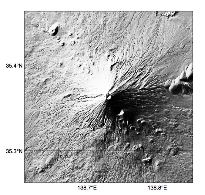 Pythonで描いた富士山の陰影起伏地図