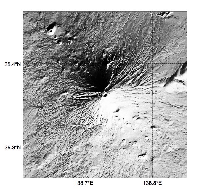 Pythonで描いた富士山の陰影起伏地図(その2)