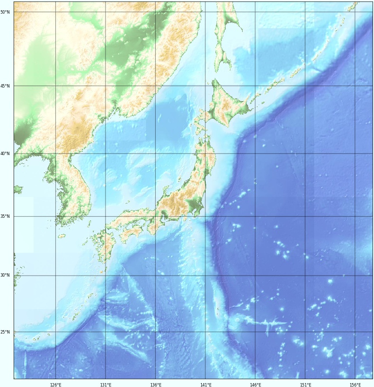日本周辺の陰影段彩図