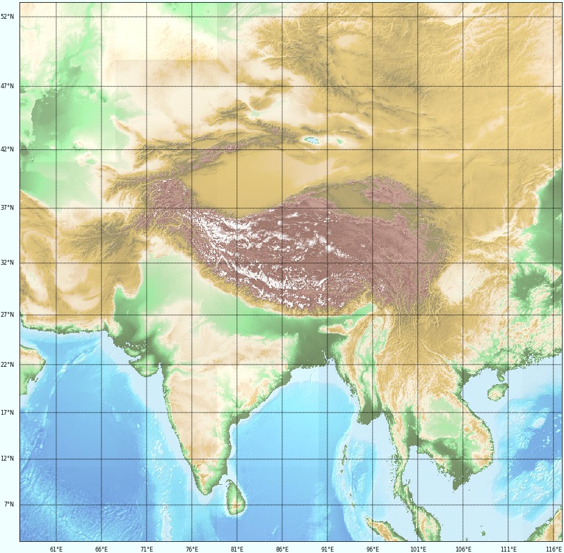 陰影段彩図をタイルサーバー化して描いてみたヒマラヤ山脈付近